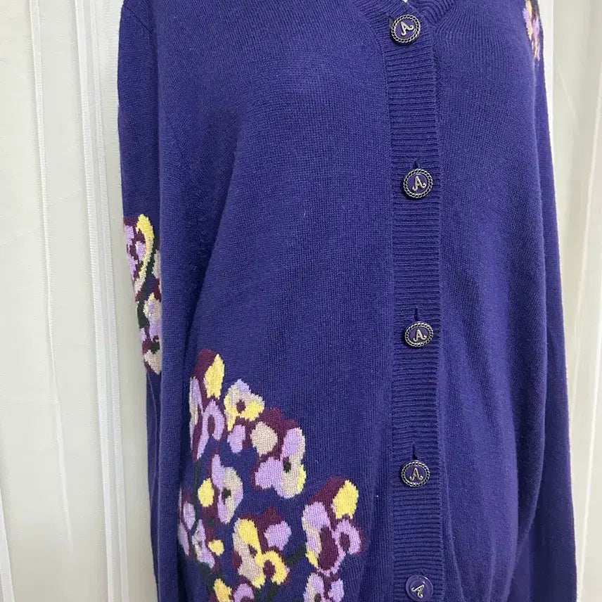 [BUNJANG] Anna Sui Signature Purple Flower Embroidered Cardigan / 안나수이 시그니쳐 보라색 플라워 자수가디건