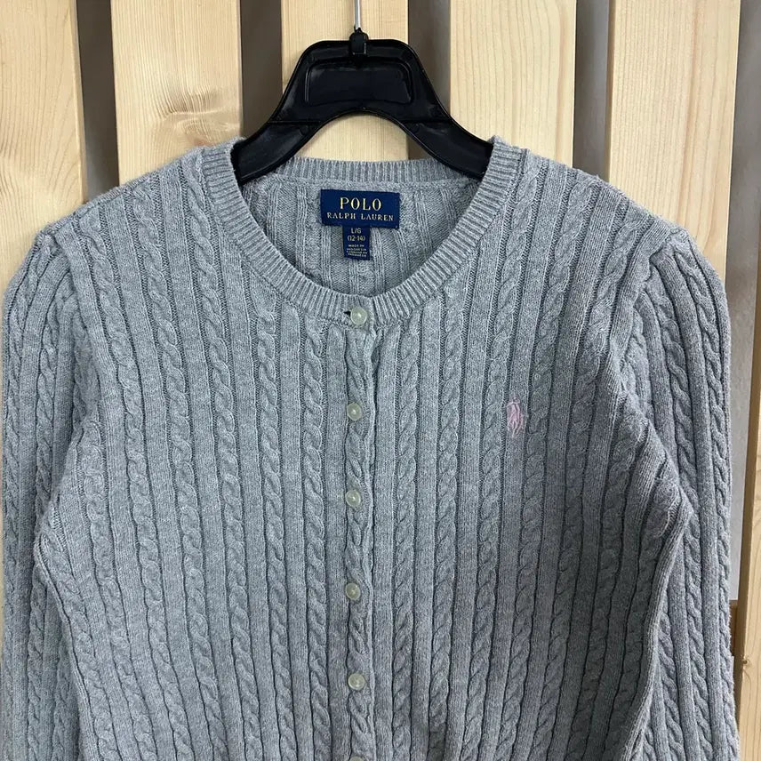 [BUNJANG] Polo Ralph Lauren Cable Knit Cardigan / (S) 폴로 랄프로렌 핑크 그레이 케이블 니트 가디건