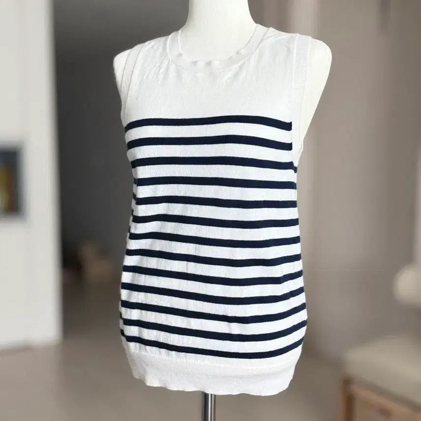 [BUNJANG] J.Crew White Navy Striped Knit Sleeveless Top / J.Crew 화이트 네이비 스트라이프 니트 민소매