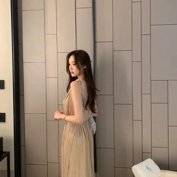 [BUNJANG] Obzest Pleated Long Tank Dress and Pants Set / [새상품]오브제스트 플리츠 롱 나시 원피스 팬츠 세트 셋업 바캉스룩 격식