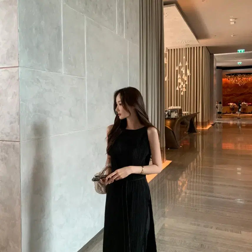 [BUNJANG] Obzest Pleated Long Tank Dress and Pants Set / [새상품]오브제스트 플리츠 롱 나시 원피스 팬츠 세트 셋업 바캉스룩 격식