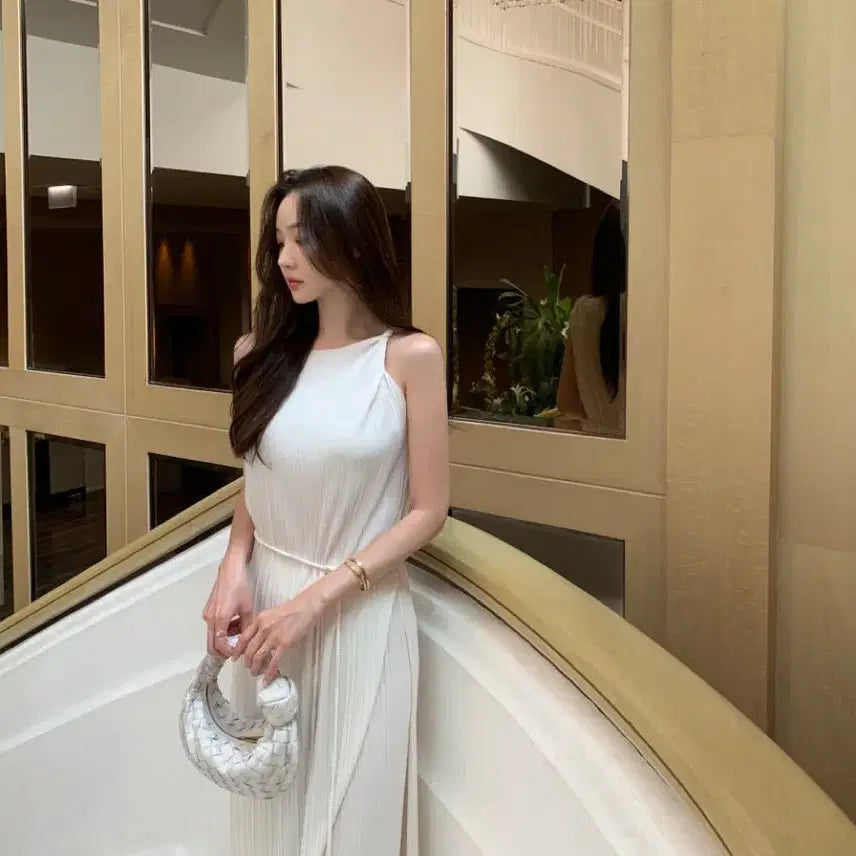 [BUNJANG] Obzest Pleated Long Tank Dress and Pants Set / [새상품]오브제스트 플리츠 롱 나시 원피스 팬츠 세트 셋업 바캉스룩 격식