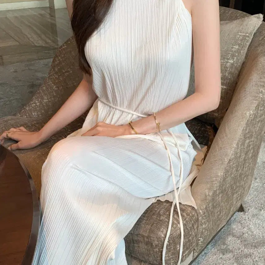[BUNJANG] Obzest Pleated Long Tank Dress and Pants Set / [새상품]오브제스트 플리츠 롱 나시 원피스 팬츠 세트 셋업 바캉스룩 격식
