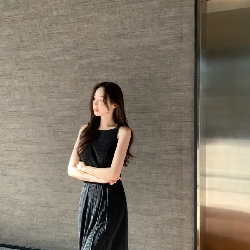 [BUNJANG] Obzest Pleated Long Tank Dress and Pants Set / [새상품]오브제스트 플리츠 롱 나시 원피스 팬츠 세트 셋업 바캉스룩 격식