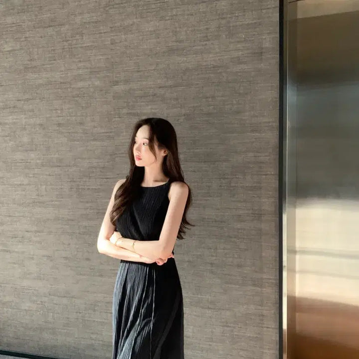 [BUNJANG] Obzest Pleated Long Tank Dress and Pants Set / [새상품]오브제스트 플리츠 롱 나시 원피스 팬츠 세트 셋업 바캉스룩 격식