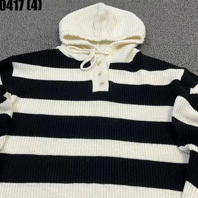 [BUNJANG] Striped Hooded Knit T-shirt / 스트라이프 후드 니트 티셔츠 0417(4)