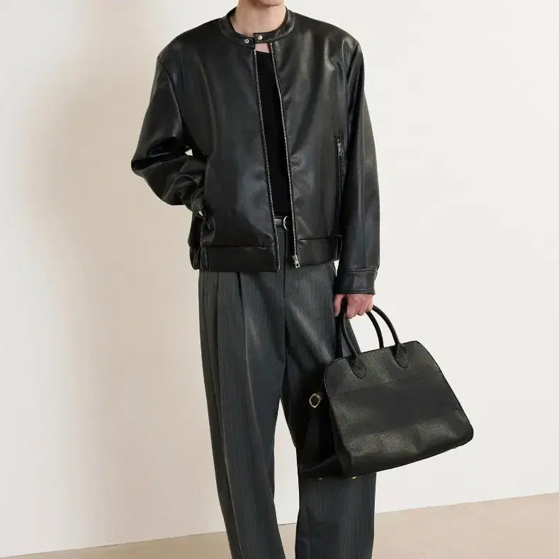 [BUNJANG] TNGT Black Leather Jacket / 티엔지티(TNGT) 블랙 레더 가죽 자켓