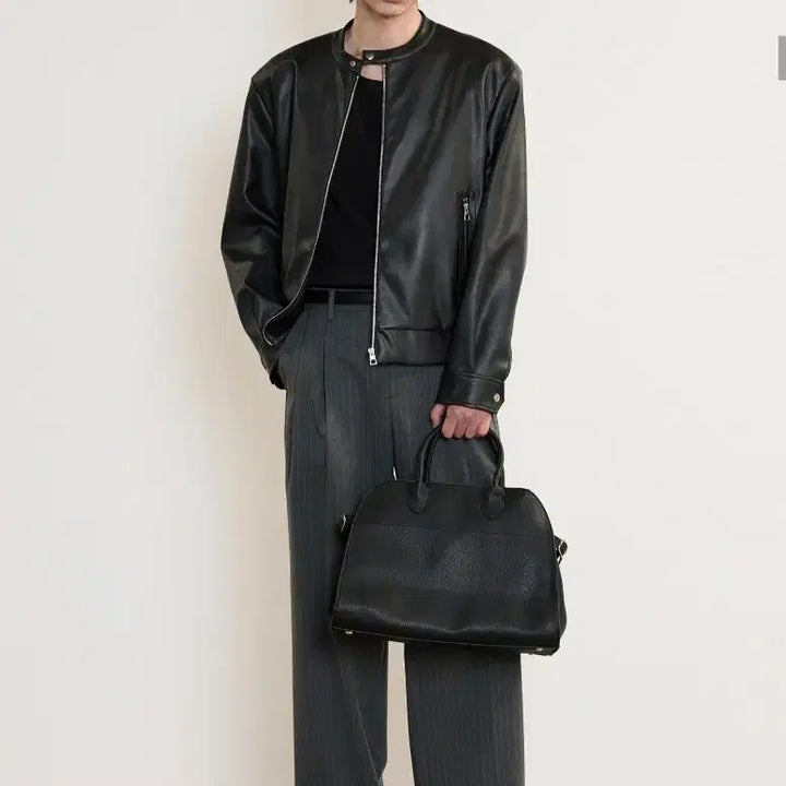 [BUNJANG] TNGT Black Leather Jacket / 티엔지티(TNGT) 블랙 레더 가죽 자켓