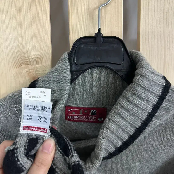 [BUNJANG] Quiksilver Gray High Neck Knit Sweater / (L) 퀵실버 그레이 하이넥 니트 목폴라
