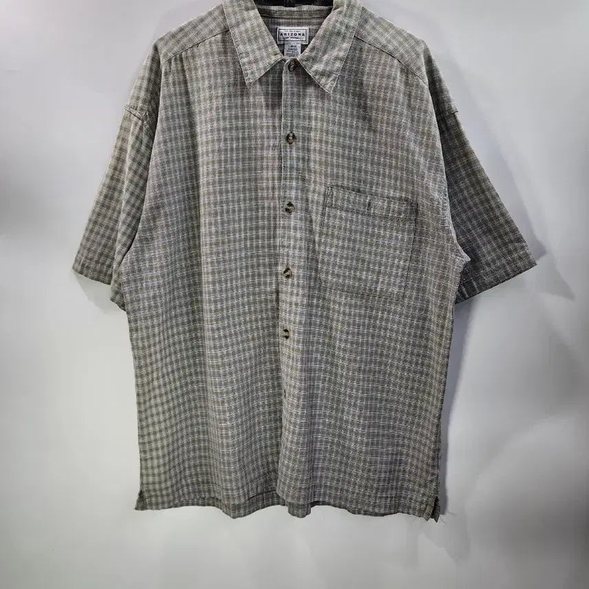 [BUNJANG] Arizona Jean Company Olive Check Short Sleeve Shirt / [L] 애리조나 진 컴퍼니 올리브 체크 반팔 셔츠 2.0