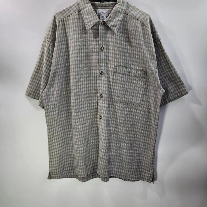[BUNJANG] Arizona Jean Company Olive Check Short Sleeve Shirt / [L] 애리조나 진 컴퍼니 올리브 체크 반팔 셔츠 2.0