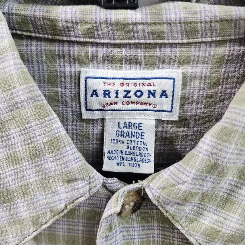 [BUNJANG] Arizona Jean Company Olive Check Short Sleeve Shirt / [L] 애리조나 진 컴퍼니 올리브 체크 반팔 셔츠 2.0