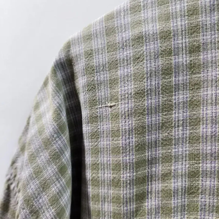 [BUNJANG] Arizona Jean Company Olive Check Short Sleeve Shirt / [L] 애리조나 진 컴퍼니 올리브 체크 반팔 셔츠 2.0