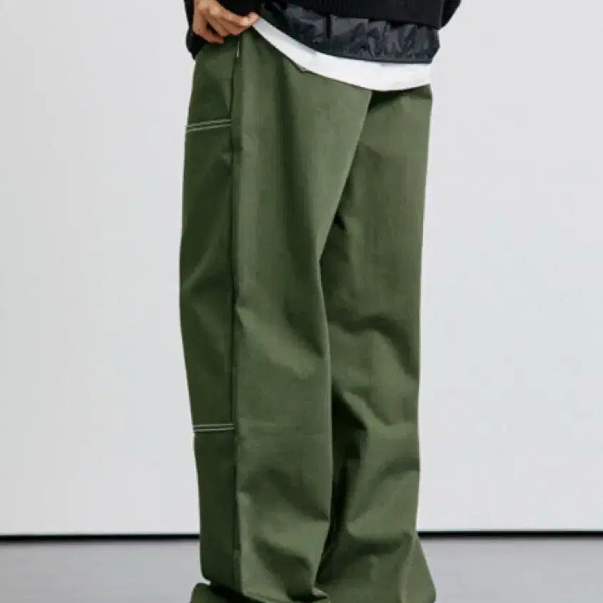 [SOLD OUT] 케이엔드 히로이 더블니 와이드 팬츠 카키