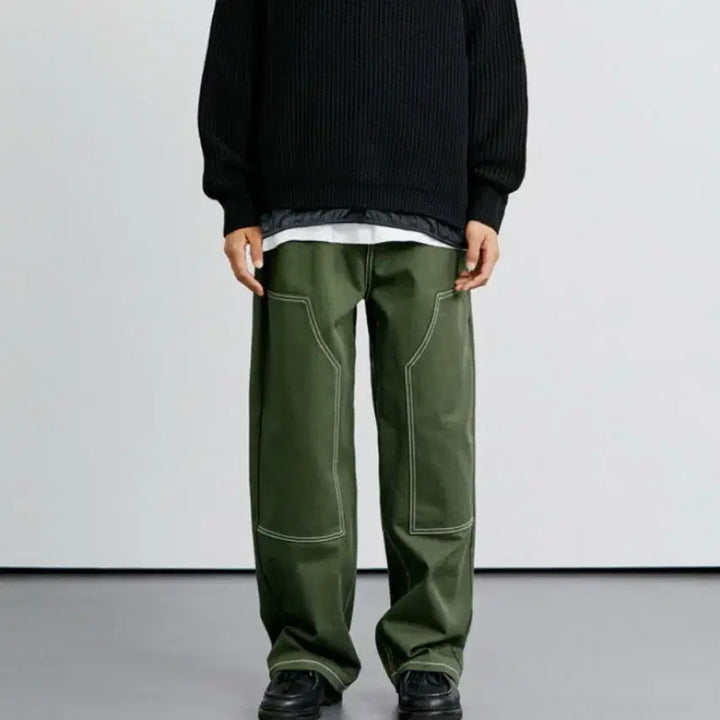 [SOLD OUT] 케이엔드 히로이 더블니 와이드 팬츠 카키
