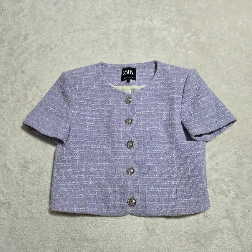 [BUNJANG] ZARA Tweed Short Sleeve Jacket / (S)여성 자라 트위드 반팔 자켓 퍼플