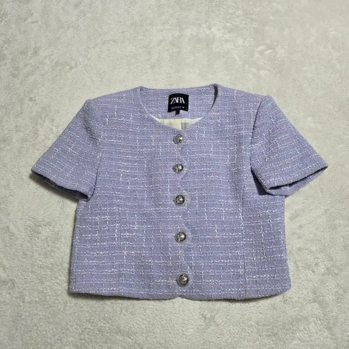 [BUNJANG] ZARA Tweed Short Sleeve Jacket / (S)여성 자라 트위드 반팔 자켓 퍼플