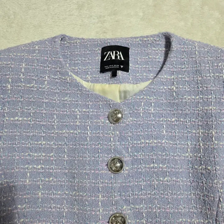[BUNJANG] ZARA Tweed Short Sleeve Jacket / (S)여성 자라 트위드 반팔 자켓 퍼플