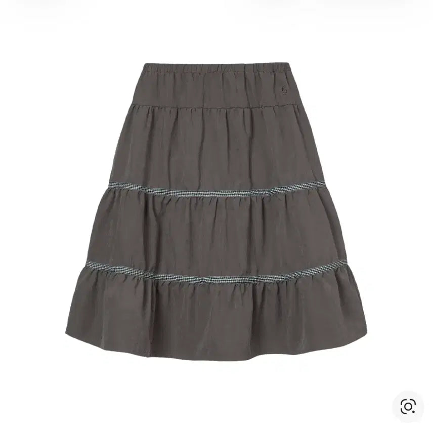 [SOLD OUT] 에이이에이이 체크 미디 티어드 스커트 브라운