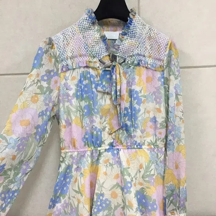 [SOLD OUT] 짐머만  플라워 패턴 롱원피스 쉬폰 리본타이