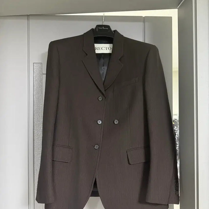 [BUNJANG] RECTO Virgin Wool Vintage Stripe Blazer Brown (S) / 렉토 버진울 빈티지 스트라이프 블레이저 브라운 s