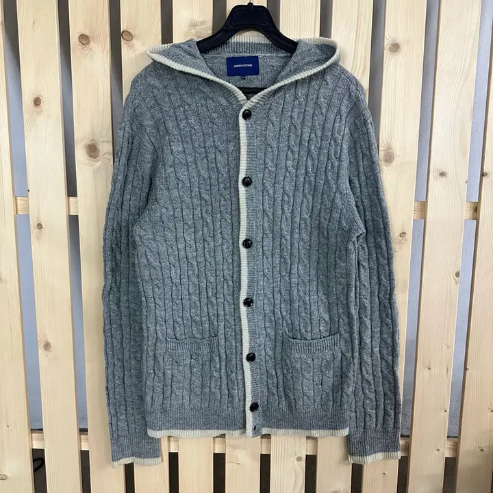 [BUNJANG] Union Station Gray Hooded Cable Knit Cardigan / (S) 유니온 스테이션 그레이 후드 케이블 니트 가디건