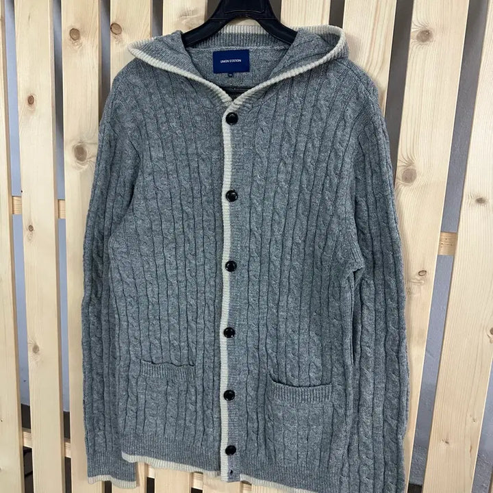 [BUNJANG] Union Station Gray Hooded Cable Knit Cardigan / (S) 유니온 스테이션 그레이 후드 케이블 니트 가디건