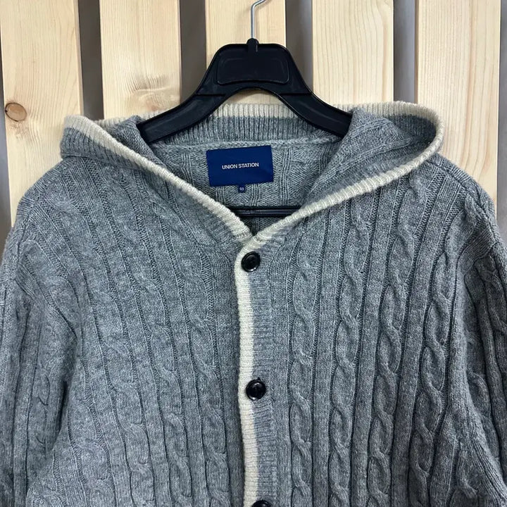[BUNJANG] Union Station Gray Hooded Cable Knit Cardigan / (S) 유니온 스테이션 그레이 후드 케이블 니트 가디건