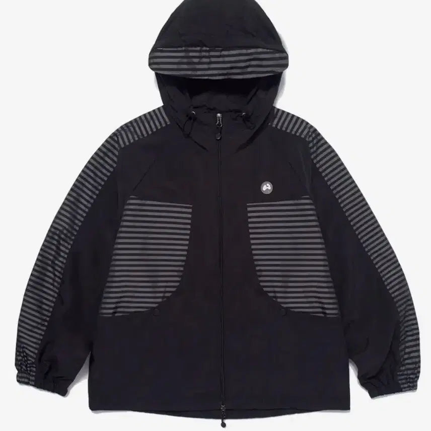 [BUNJANG] Hug Your Skin Striped Windbreaker Black / 허그유어스킨 바람막이 스트라이프 윈드 브레이커 블랙