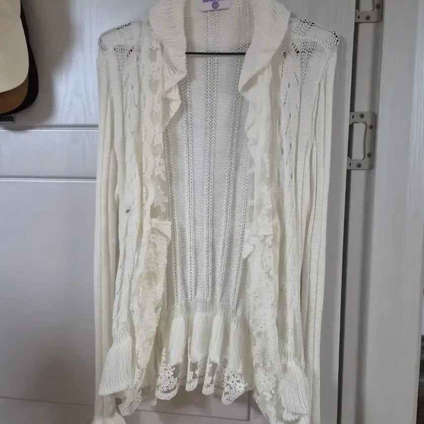 [BUNJANG] Repeat Link Lace Long Cardigan Ivory / 리핏링크 레이스 롱 가디건 아이보리