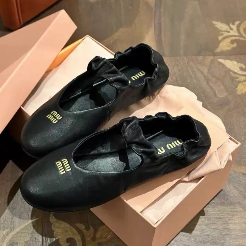 [BUNJANG] Miu Miu Nappa Leather Ballerina Flat - Black / 미우미우 나파 가죽 발레리나 플랫 블랙