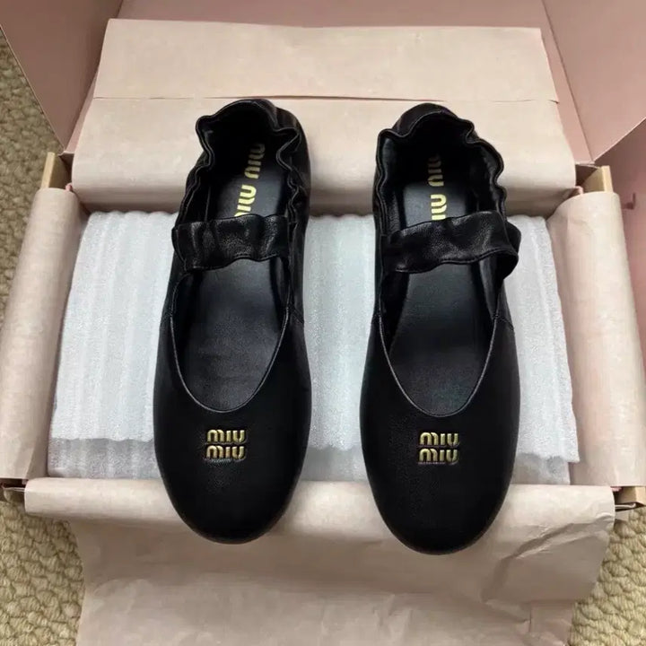 [BUNJANG] Miu Miu Nappa Leather Ballerina Flat - Black / 미우미우 나파 가죽 발레리나 플랫 블랙