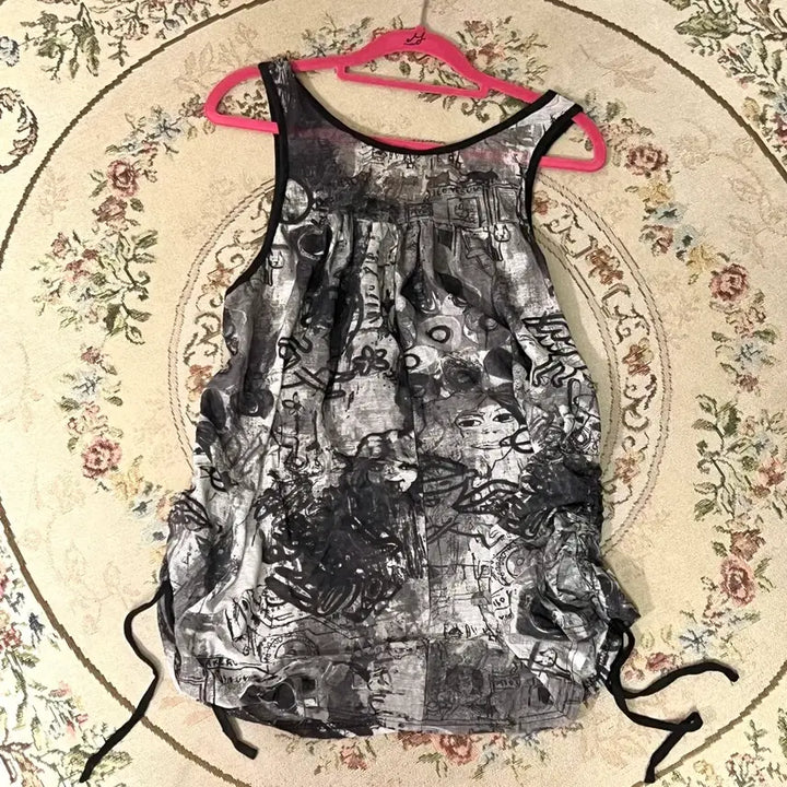 [BUNJANG] Y2K Black Shirring Sleeveless Sheer Mini Dress / y2k 시스루 블랙 셔링 슬리브리스 나시 원피스