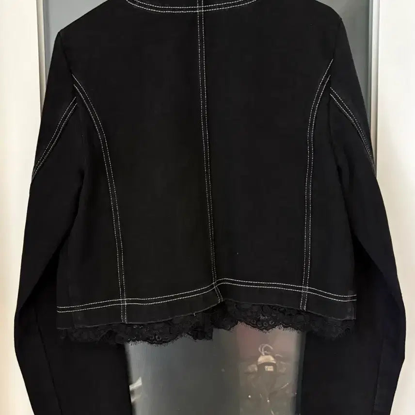 [BUNJANG] EENK Black Denim Lace Crop Jacket / EENK 블랙 데님 레이스 크롭 자켓