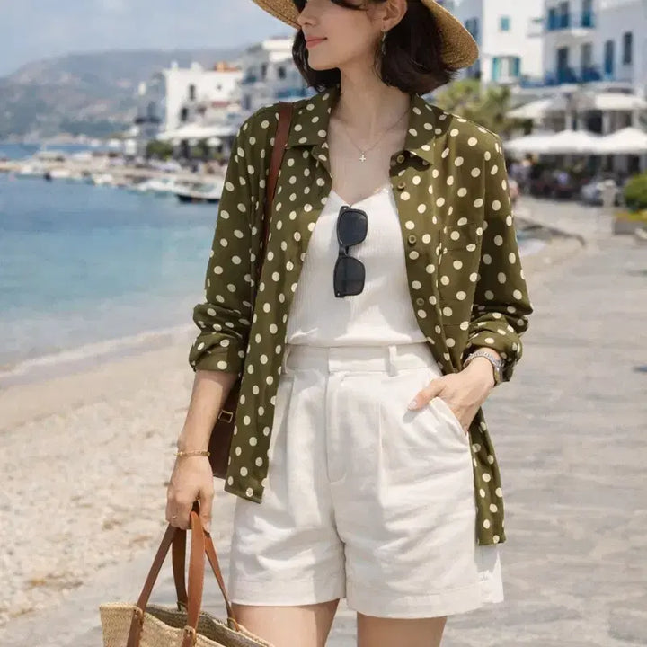 [BUNJANG] Dot Pattern Khaki Blouse / 도트무늬 카키블라우스