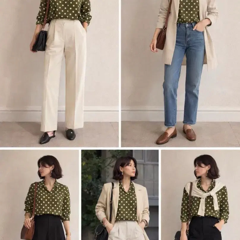 [BUNJANG] Dot Pattern Khaki Blouse / 도트무늬 카키블라우스