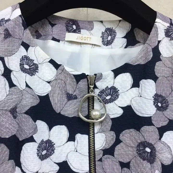 [BUNJANG] JIGOTT Floral Pattern Zipper Short-Sleeve Dress / JIGOTT 지고트 플라워 패턴 집업 반팔 원피스