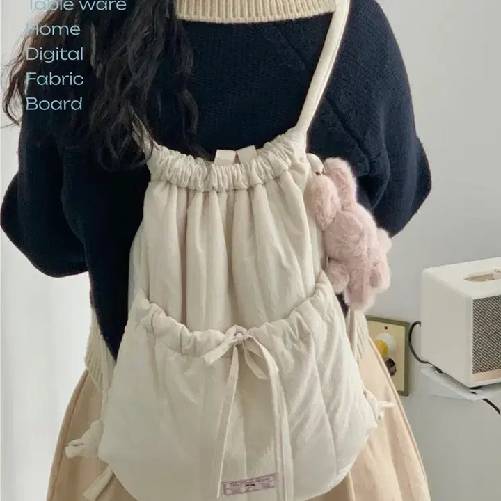 [BUNJANG] Olivie Ribbon String Backpack White / 올리베 리본 스트링 백팩 화이트