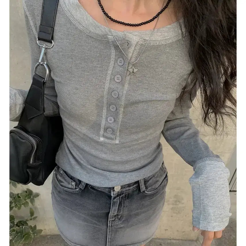 [BUNJANG] Layered Long-Sleeve T-Shirt / 배색 레이어드 긴팔티