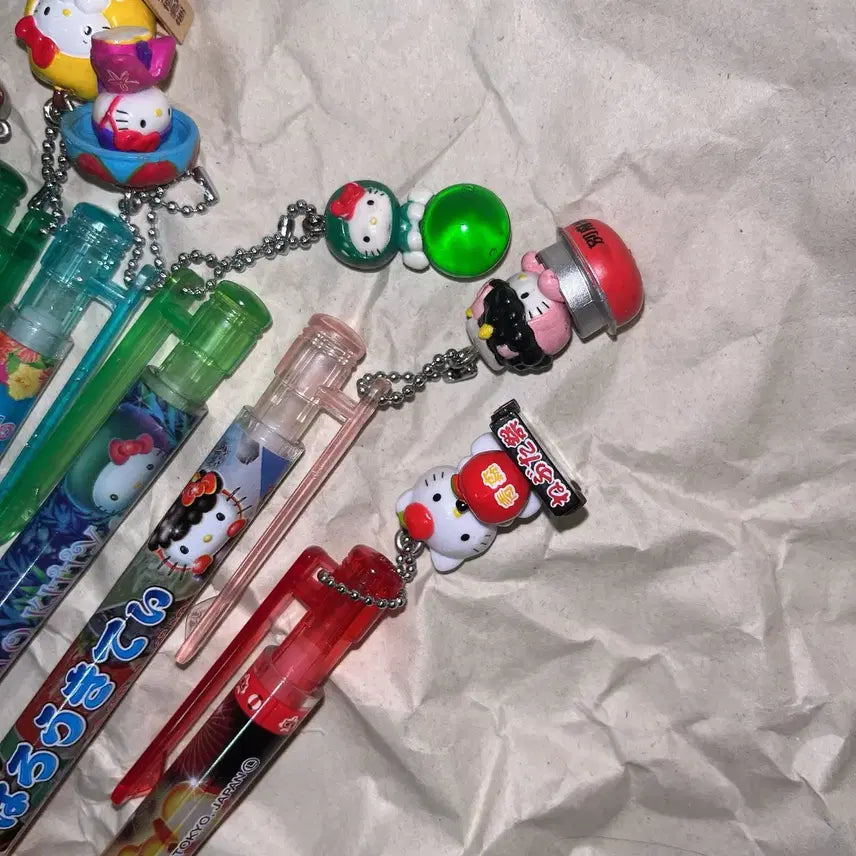 [BUNJANG] Vintage Kitty Mechanical Pencil, Kitty Strap, Marimo, Apple Charm Bundle Set / 일괄)고전키티샤프/키티스트랩/킽스/마리모/사과