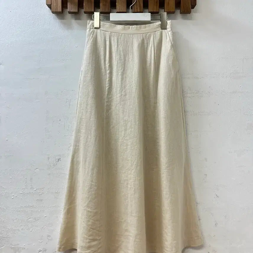 [BUNJANG] Vintage Linen Blend Flare Midi Skirt / 일본빈티지 린넨 혼방 플레어 밴딩 롱 스커트