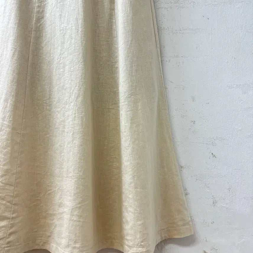 [BUNJANG] Vintage Linen Blend Flare Midi Skirt / 일본빈티지 린넨 혼방 플레어 밴딩 롱 스커트