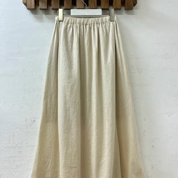 [BUNJANG] Vintage Linen Blend Flare Midi Skirt / 일본빈티지 린넨 혼방 플레어 밴딩 롱 스커트