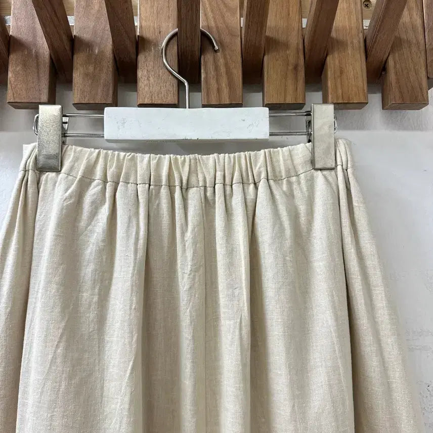 [BUNJANG] Vintage Linen Blend Flare Midi Skirt / 일본빈티지 린넨 혼방 플레어 밴딩 롱 스커트