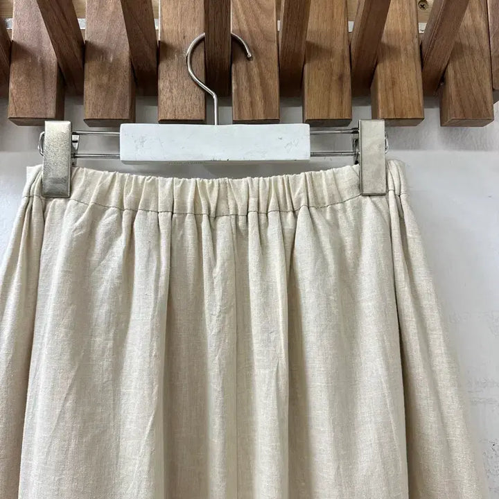 [BUNJANG] Vintage Linen Blend Flare Midi Skirt / 일본빈티지 린넨 혼방 플레어 밴딩 롱 스커트