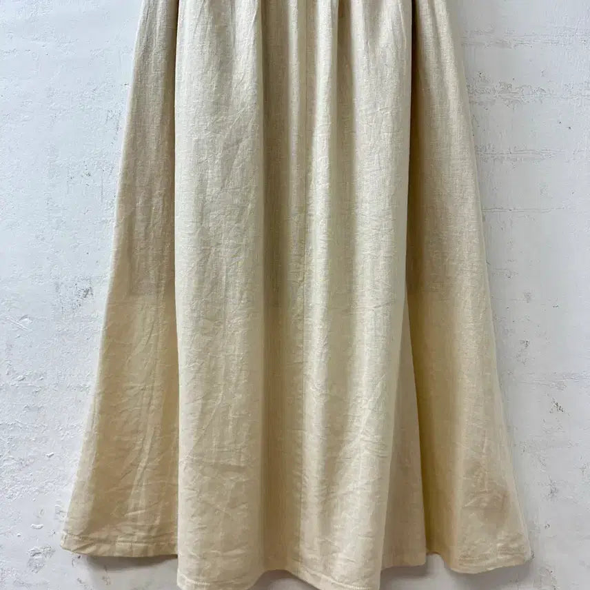[BUNJANG] Vintage Linen Blend Flare Midi Skirt / 일본빈티지 린넨 혼방 플레어 밴딩 롱 스커트