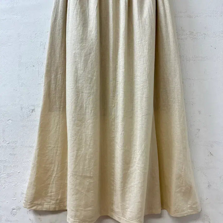 [BUNJANG] Vintage Linen Blend Flare Midi Skirt / 일본빈티지 린넨 혼방 플레어 밴딩 롱 스커트