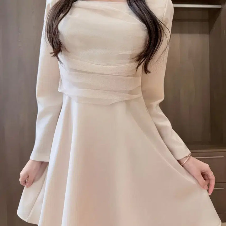 [BUNJANG] Light Me Chiffon Shirring Flare Mini Dress / [새상품]청순쉬폰 셔링 플레어 미니원피스 하객룩 라이트미