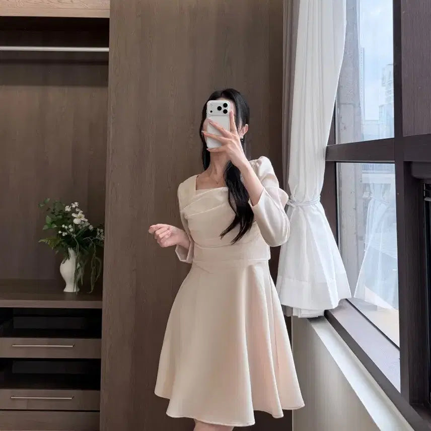[BUNJANG] Light Me Chiffon Shirring Flare Mini Dress / [새상품]청순쉬폰 셔링 플레어 미니원피스 하객룩 라이트미
