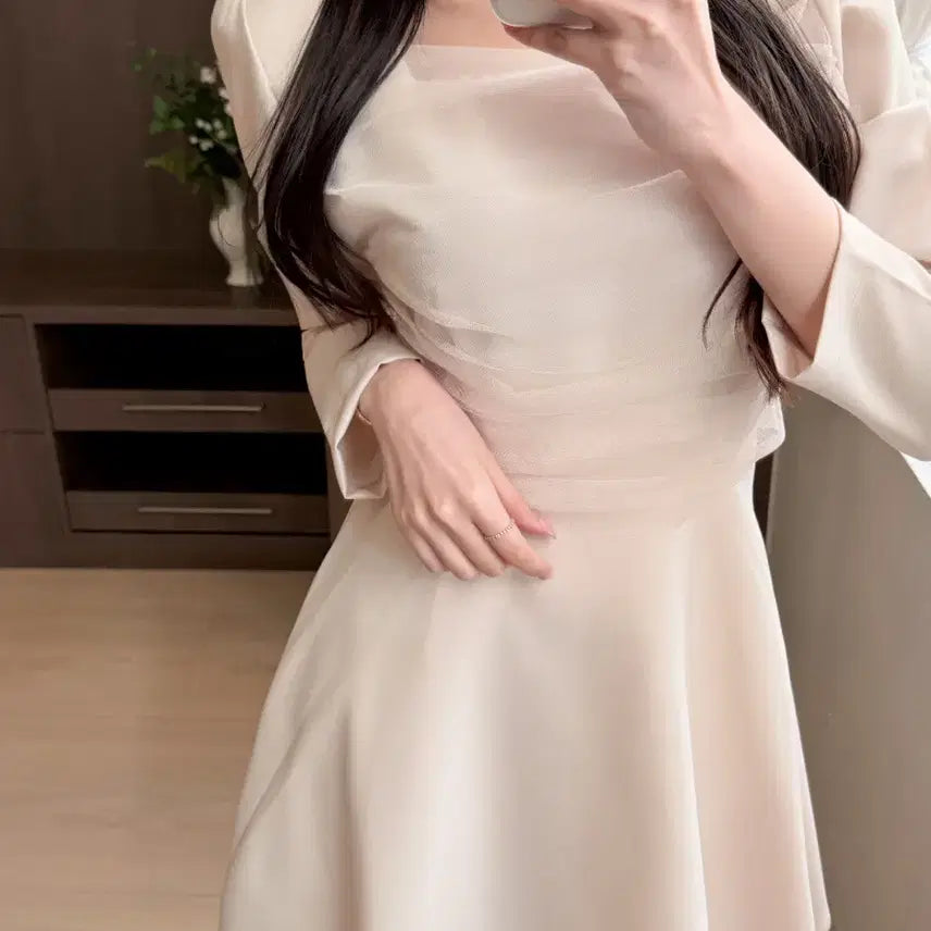 [BUNJANG] Light Me Chiffon Shirring Flare Mini Dress / [새상품]청순쉬폰 셔링 플레어 미니원피스 하객룩 라이트미